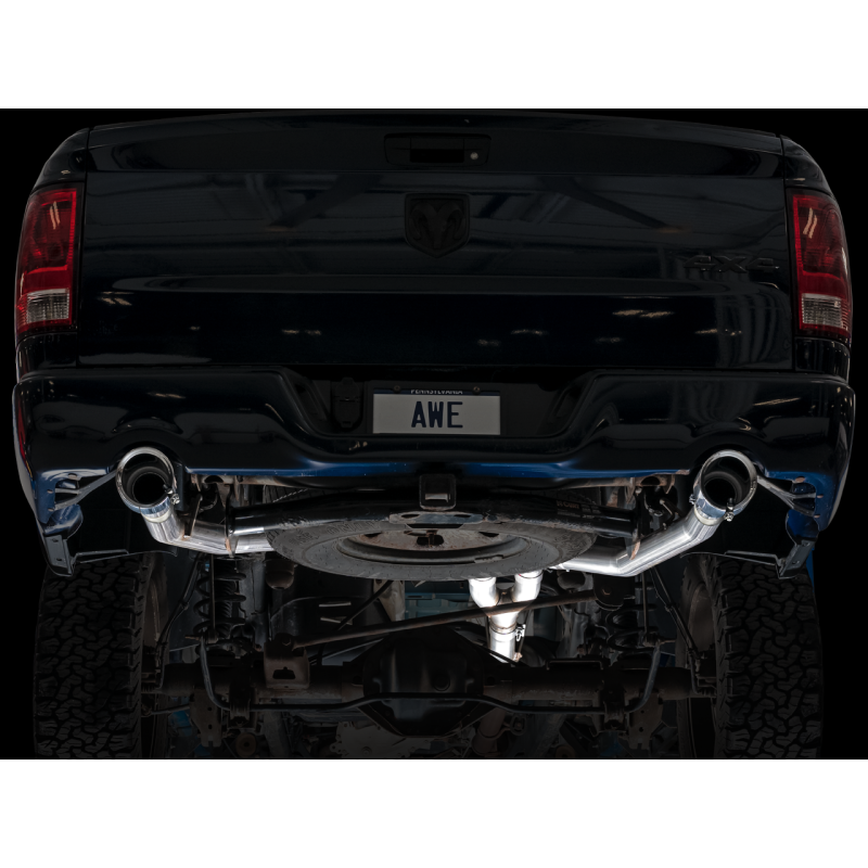 AWE Tuning 0FG Dual Rear Exit Cat-Back Exhaust w/ Chrome Silver Tips - 09-18 RAM 1500 5.7L (w/Cutouts)