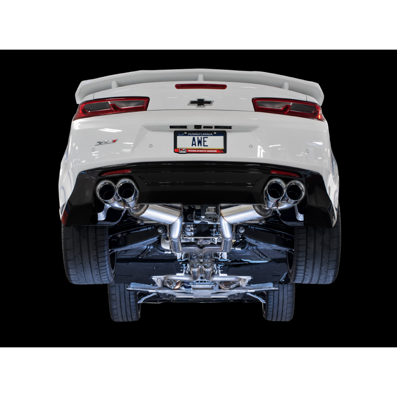 AWE Tuning Touring Edition Res Cat-Back Exhaust w/Quad Chrome Silver Tips - 16-19 Chevy Camaro SS
