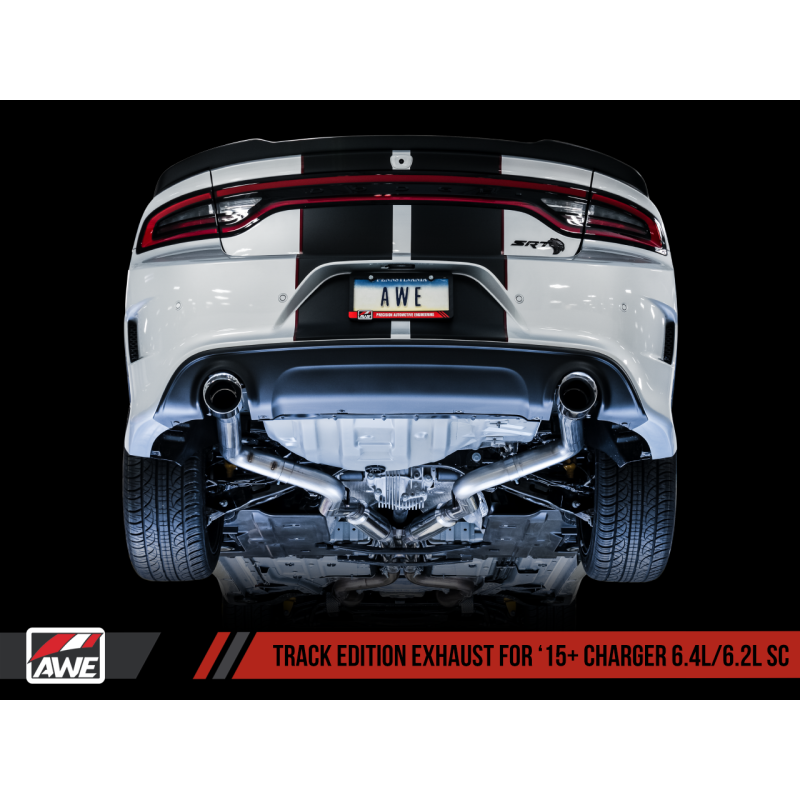 AWE Tuning Track Edition Exhaust w/Chrome Silver Tips - 2015+ Dodge Charger 6.4L/6.2L Supercharged