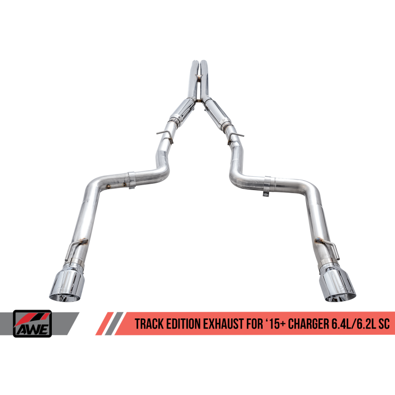 AWE Tuning Track Edition Exhaust w/Diamond Black Tips - 2015+ Dodge Charger 6.4L/6.2L Supercharged