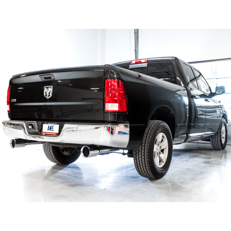 AWE Tuning 0FG Dual Rear Exit Cat-Back Exhaust w/ Chrome Silver Tips - 09-18 RAM 1500 5.7L (w/o Cutout)