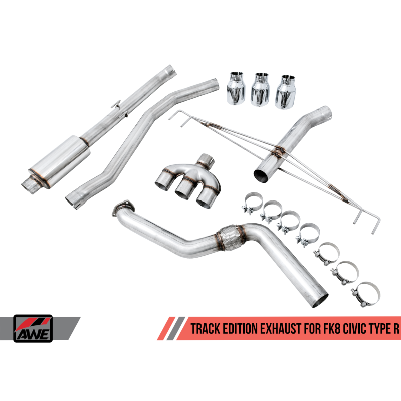 AWE Tuning 2017+ Honda Civic Type R Track Edition Exhaust w/Front Pipe & Triple Chrome Silver Tips