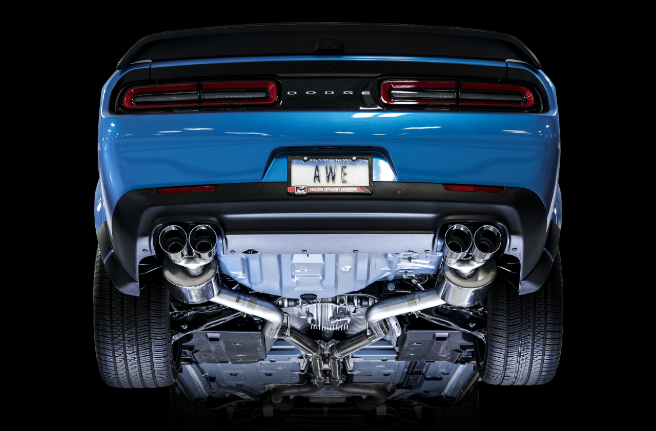 AWE Tuning Track Edition Exhaust w/Quad Diamond Black Tips - 2015+ Dodge Challenger 6.4L/6.2L SC