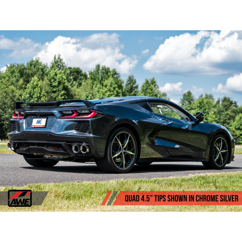 AWE Tuning 2020 Chevrolet Corvette (C8) Track Edition Exhaust - Quad Chrome Silver Tips