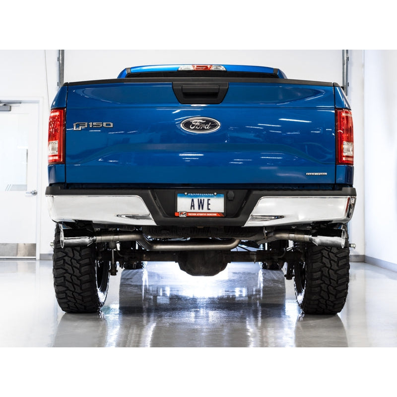 AWE Tuning 0FG Dual Exit Performance Exhaust System w/5in Chrome Silver Tips - 2015+ Ford F-150