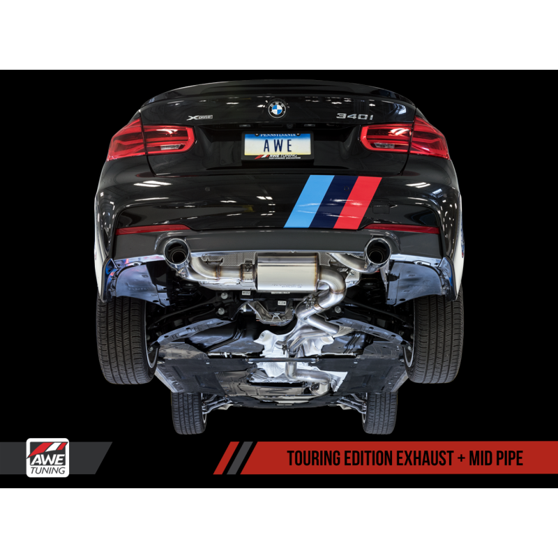 AWE Tuning BMW F3X 340i Touring Edition Axle-Back Exhaust - Chrome Silver Tips (90mm)