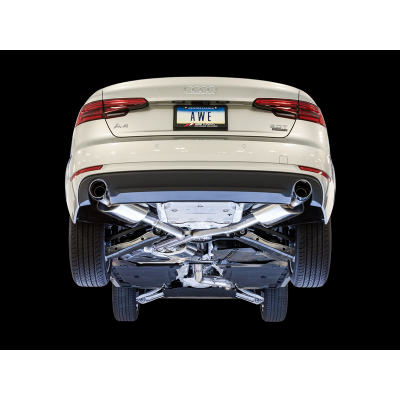AWE Tuning Audi B9 A4 Touring Edition Exhaust Dual Outlet - Chrome Silver Tips (Includes DP)