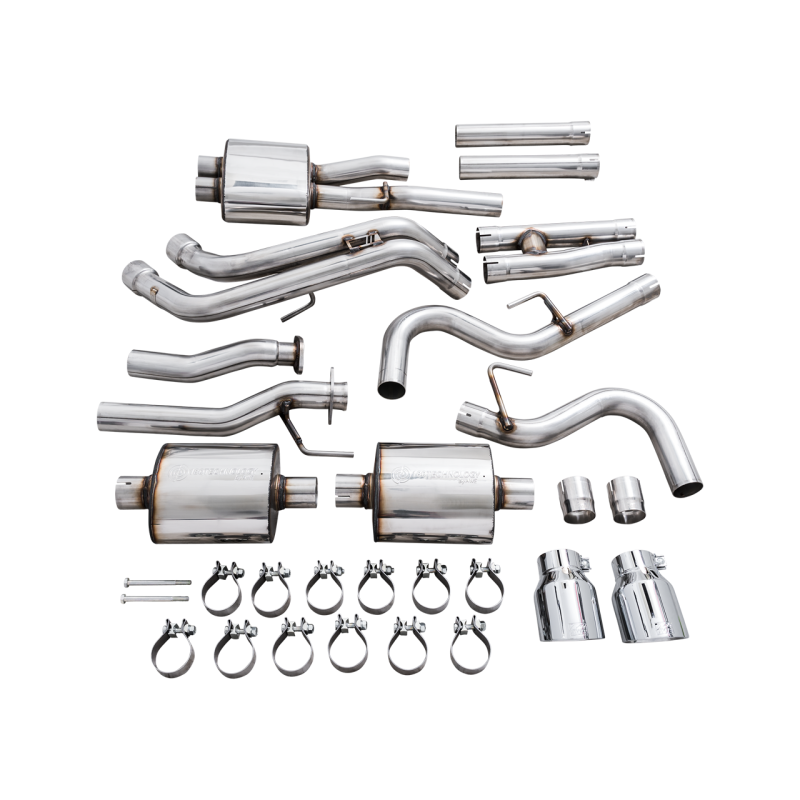 AWE Tuning 0FG Catback Exhaust w/ BashGuard Dual Chrome Silver Tips - 16-22 Toyota Tacoma