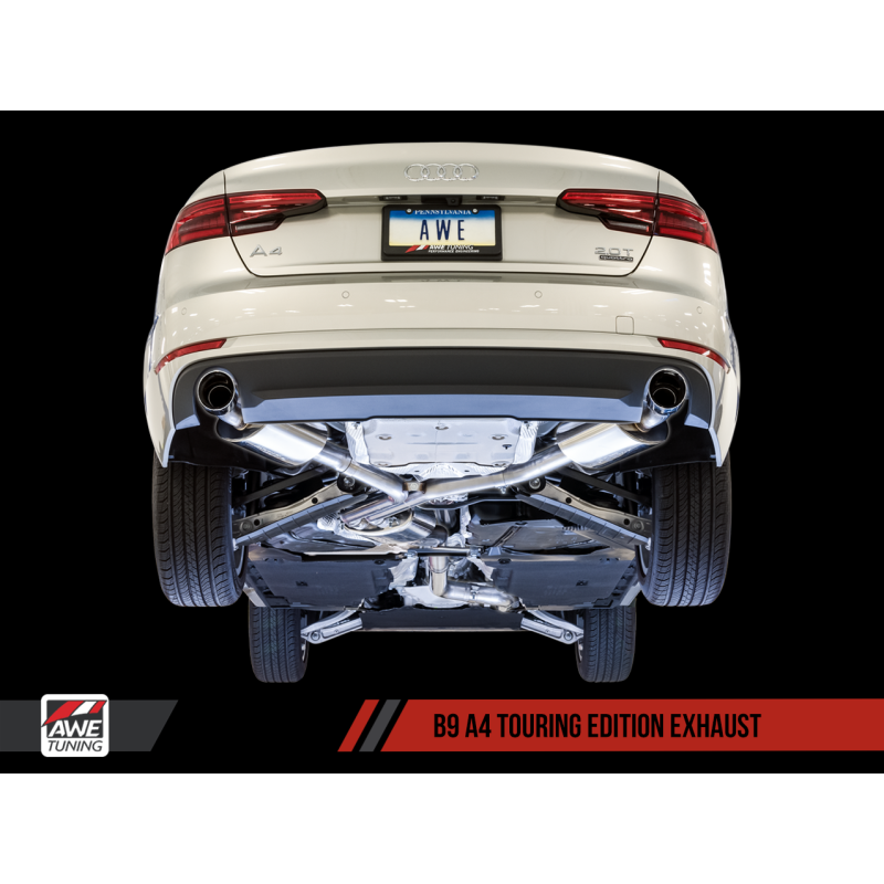 AWE Tuning Audi B9 A4 Touring Edition Exhaust Dual Outlet - Diamond Black Tips (Includes DP)