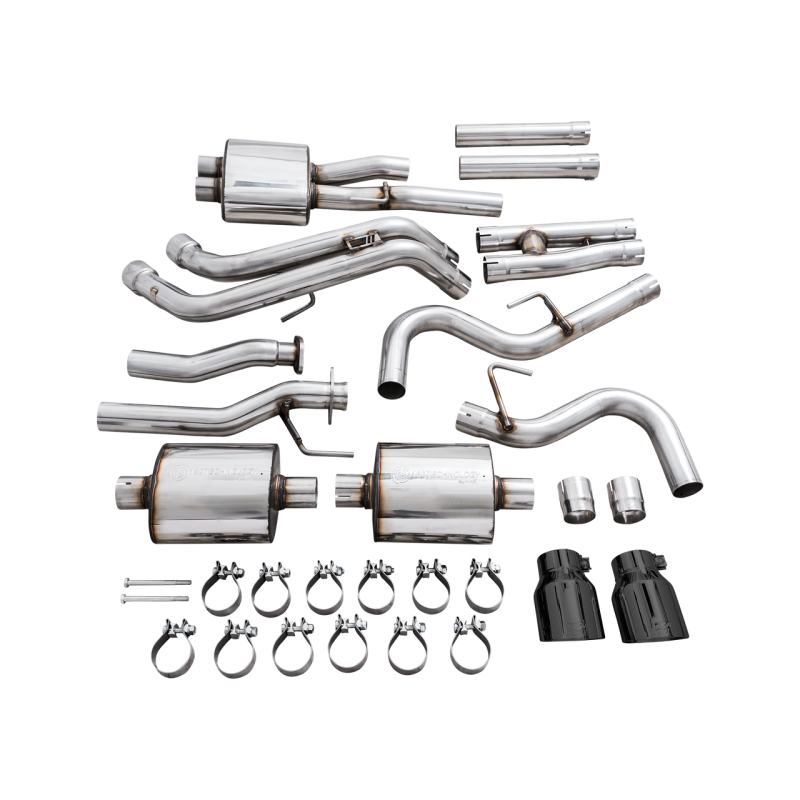 AWE Tuning 0FG Catback Exhaust w/ BashGuard Dual Diamond Black Tips - 16-22 Toyota Tacoma
