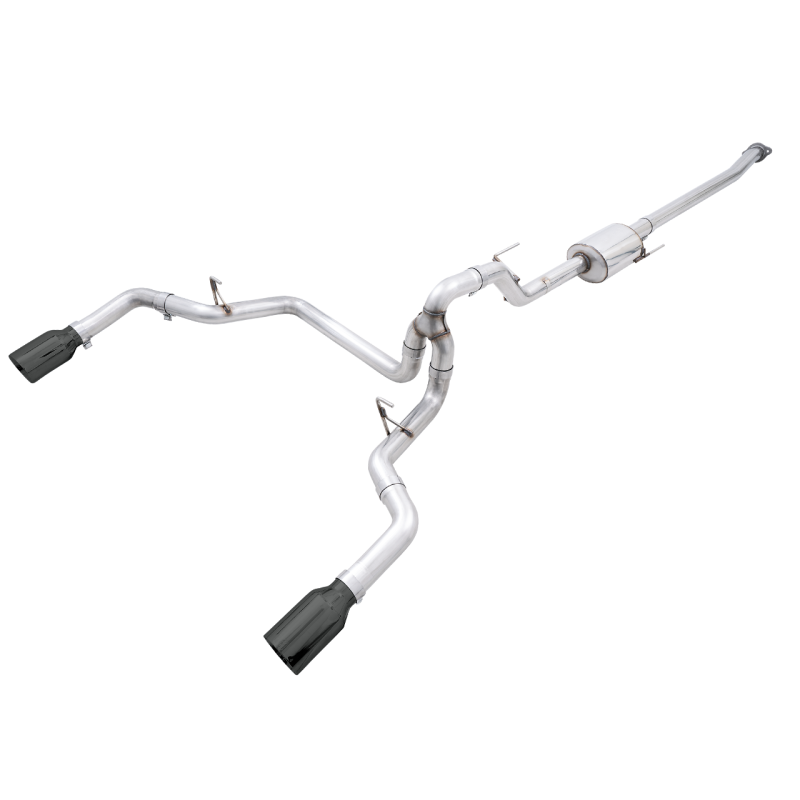 AWE Tuning 0FG Dual Split Rear Cat-Back Exhaust w/ 5in Diamond Black Tips - 21+ Ford F150
