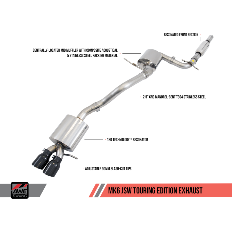 AWE Tuning Mk5 Jetta Mk6 Sportwagen 2.5L Touring Edition Exhaust - Diamond Black Tips