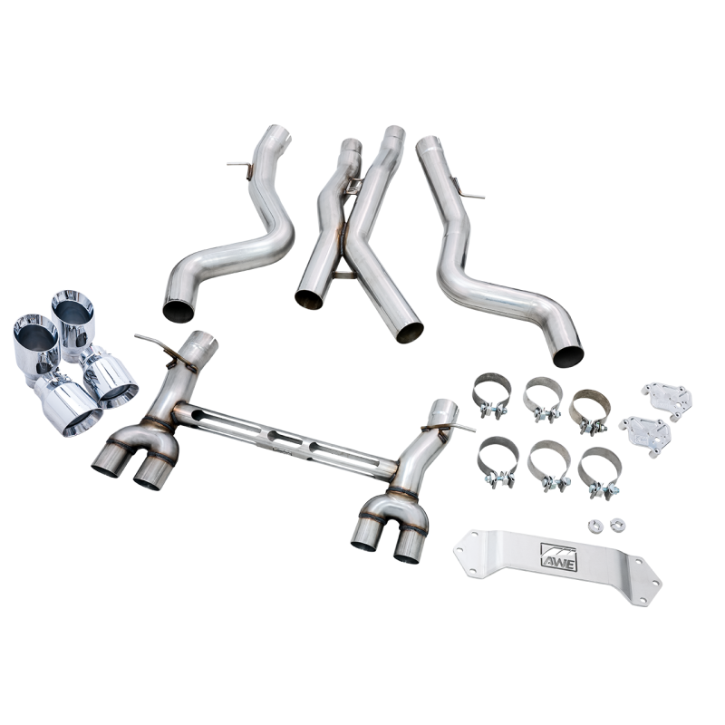 AWE Tuning BMW F8X M3/M4 Track Edition Catback Exhaust - Chrome Silver Tips - T1 Motorsports