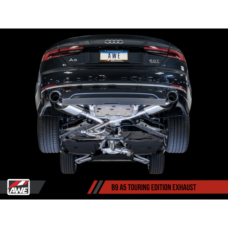 AWE Tuning Audi B9 A5 Touring Edition Exhaust Dual Outlet - Chrome Silver Tips (Includes DP)