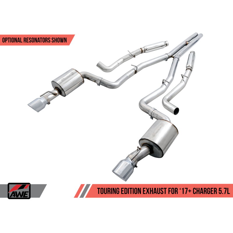 AWE Tuning 2017+ Dodge Charger 5.7L Touring Edition Exhaust - Non-Resonated - Diamond Black Tips