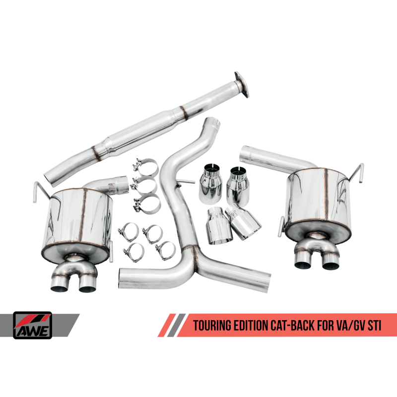 AWE Tuning Subaru STI VA / WRX GV / STI GV Sedan Touring Edition Exhaust - Chrome Silver Tip (102mm)