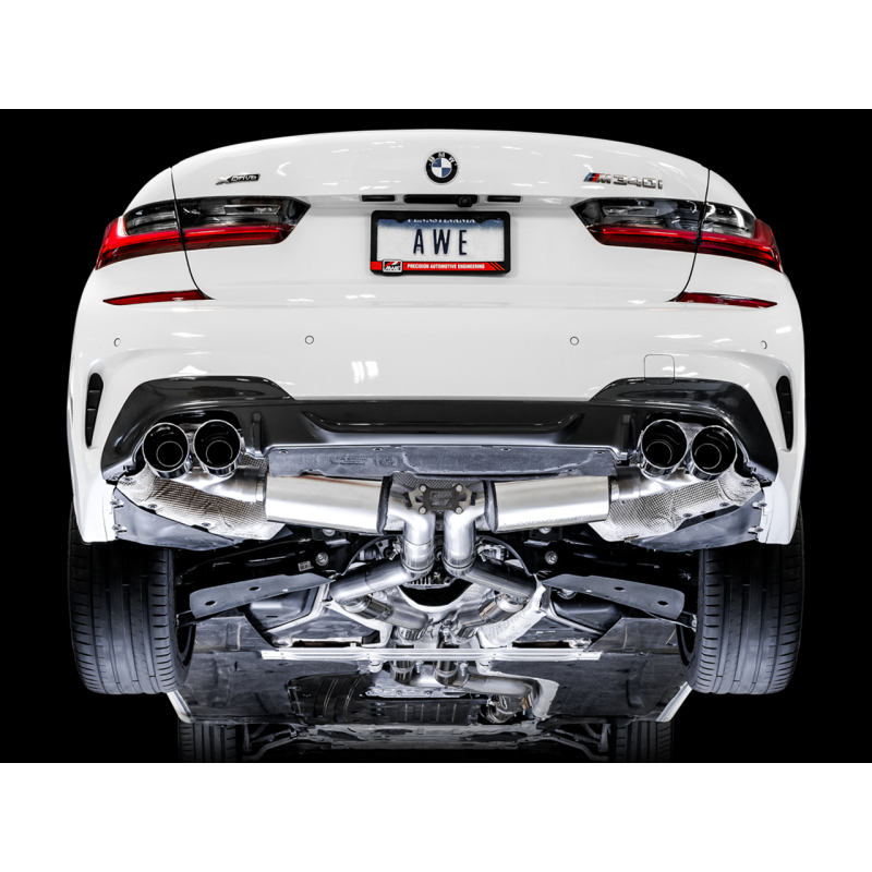 AWE Tuning 2019+ BMW M340i (G20) Non-Resonated Touring Edition Exhaust - Quad Chrome Silver Tips