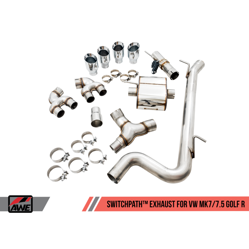 AWE Tuning Volkswagen Golf R MK7.5 SwitchPath Exhaust w/Chrome Silver Tips 102mm - T1 Motorsports