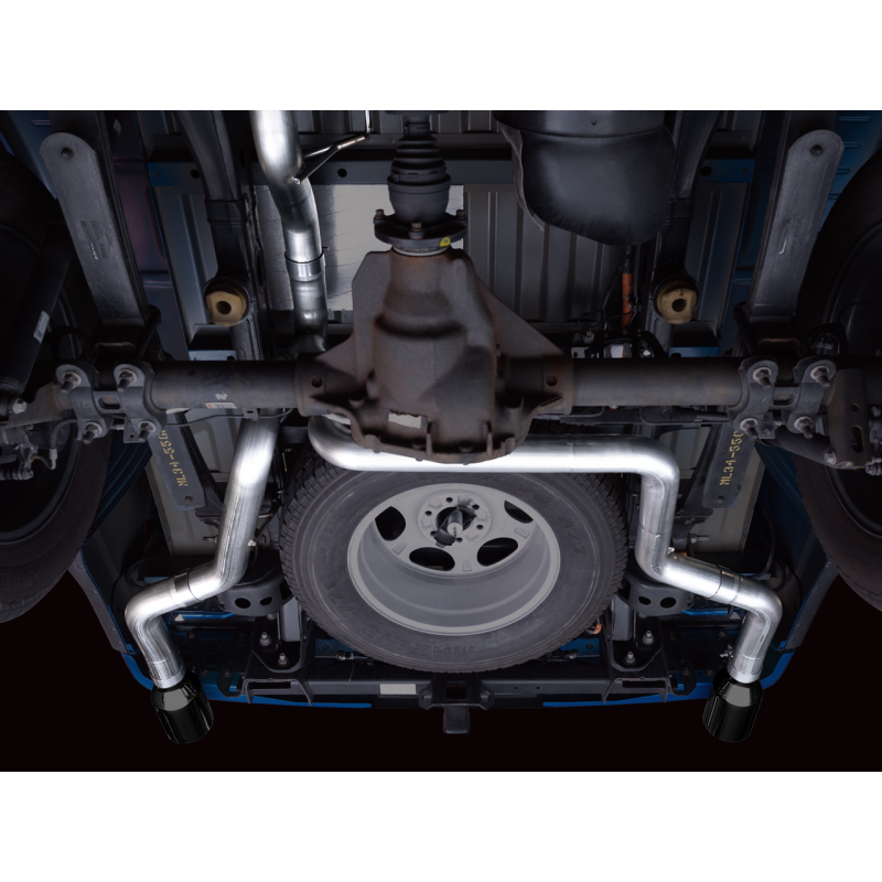 AWE Tuning 0FG Dual Split Rear Cat-Back Exhaust w/ 5in Diamond Black Tips - 21+ Ford F150