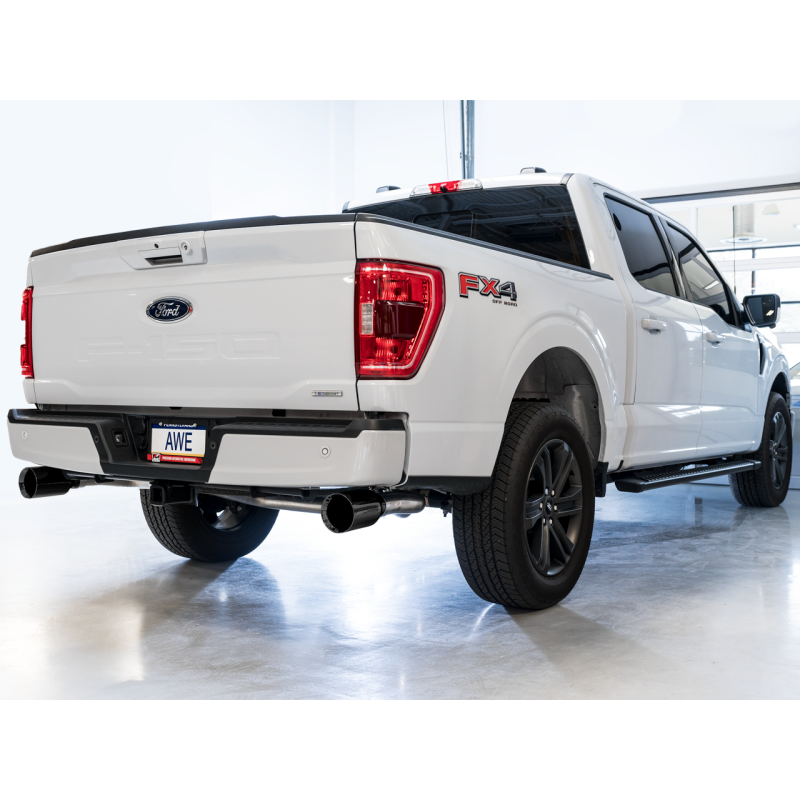 AWE Tuning 0FG Dual Split Rear Cat-Back Exhaust w/ 5in Diamond Black Tips - 21+ Ford F150