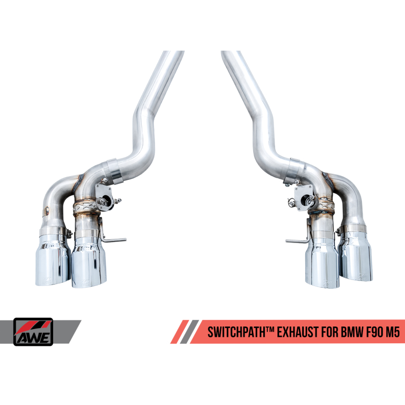 AWE Tuning 18-19 BMW M5 (F90) 4.4T AWD SwitchPath Axle-back Exhaust - Chrome Silver Tips - T1 Motorsports
