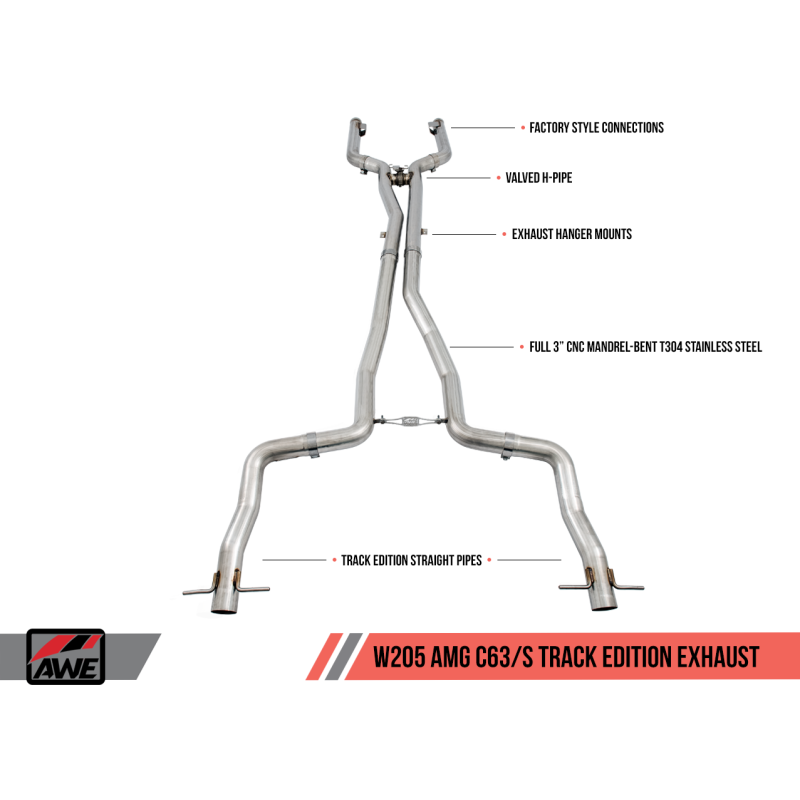 AWE Tuning Mercedes-Benz W205 AMG C63/S Sedan Track Edition Exhaust System (no tips)