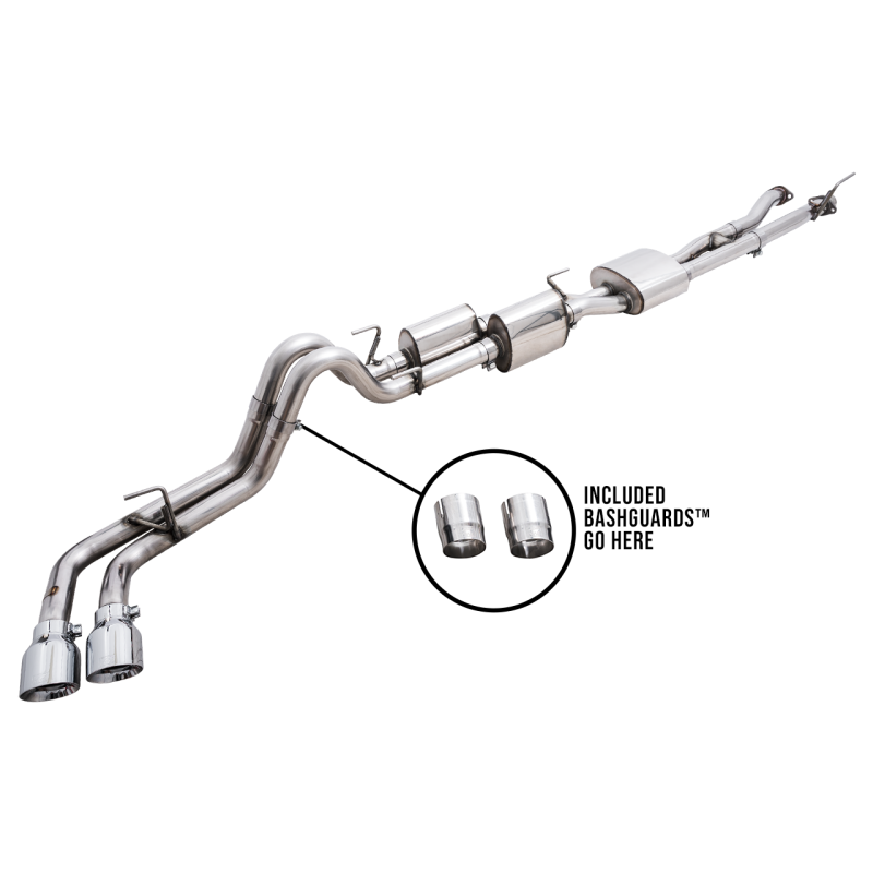 AWE Tuning 0FG Catback Exhaust w/ BashGuard Dual Chrome Silver Tips - 16-22 Toyota Tacoma