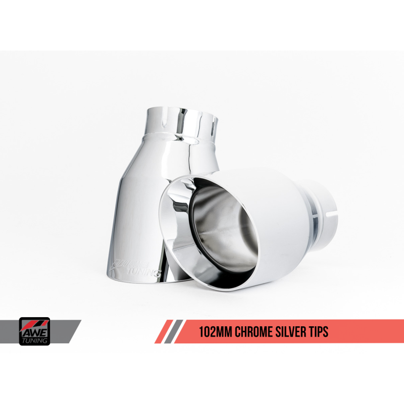 AWE Tuning Audi B9 A4 Touring Edition Exhaust Dual Outlet - Chrome Silver Tips (Includes DP)