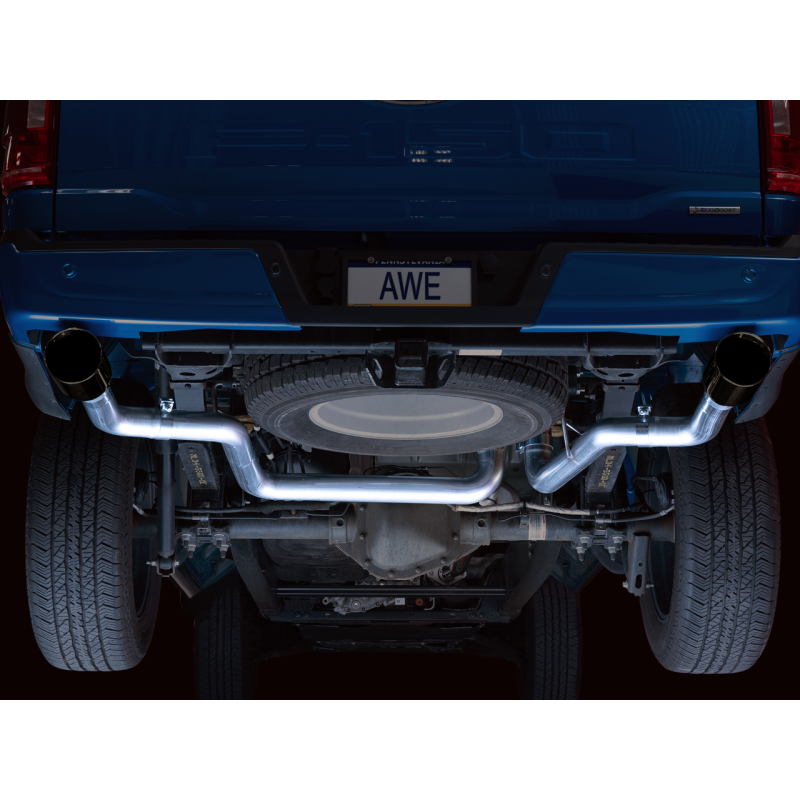 AWE Tuning 0FG Dual Split Rear Cat-Back Exhaust w/ 5in Diamond Black Tips - 21+ Ford F150
