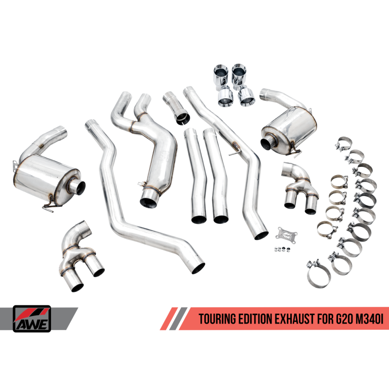 AWE Tuning 2019+ BMW M340i (G20) Non-Resonated Touring Edition Exhaust - Quad Chrome Silver Tips