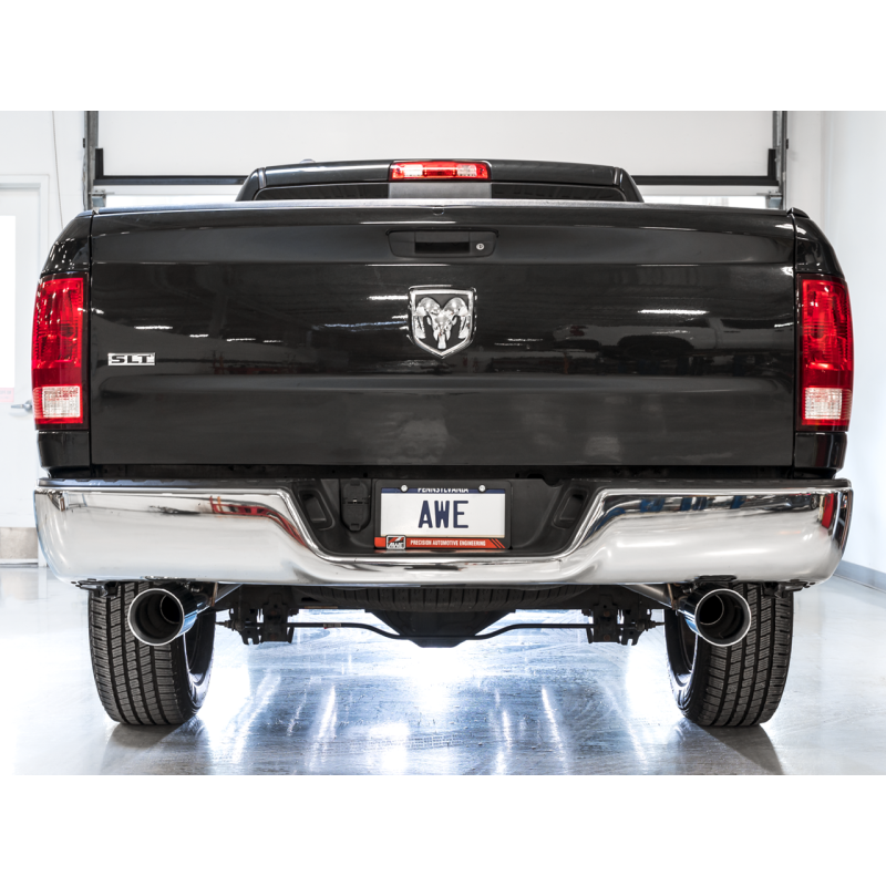 AWE Tuning 0FG Dual Rear Exit Cat-Back Exhaust w/ Chrome Silver Tips - 09-18 RAM 1500 5.7L (w/o Cutout)