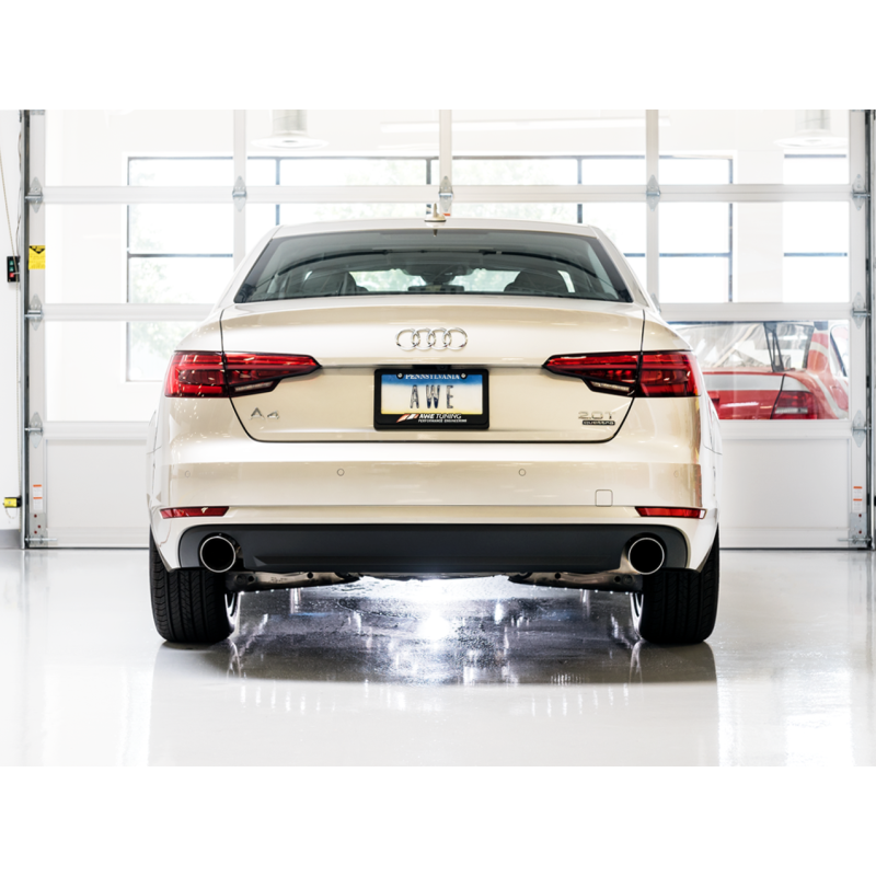 AWE Tuning Audi B9 A4 Touring Edition Exhaust Dual Outlet - Chrome Silver Tips (Includes DP)