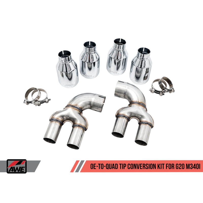 AWE Tuning 2019+ BMW M340i (G20) OE-Config-To-Quad Tip Conversion Kit - Diamond Black Tip
