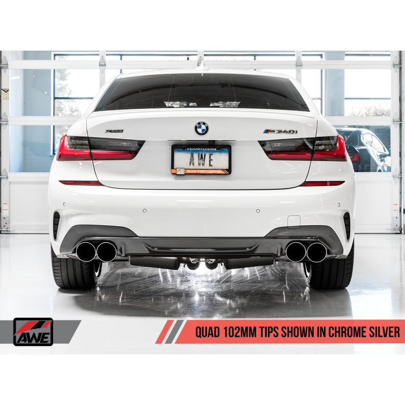 AWE Tuning 2019+ BMW M340i (G20) Non-Resonated Touring Edition Exhaust - Quad Chrome Silver Tips