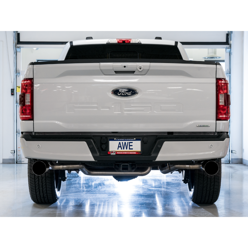 AWE Tuning 0FG Dual Split Rear Cat-Back Exhaust w/ 5in Diamond Black Tips - 21+ Ford F150