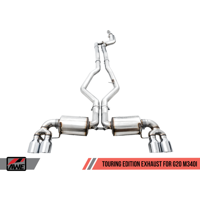 AWE Tuning 2019+ BMW M340i (G20) Resonated Touring Edition Exhaust - Quad Chrome Silver Tips