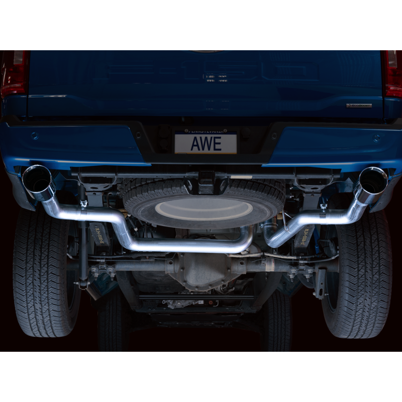 AWE Tuning 0FG Dual Split Rear Exhaust w/ 5in Chrome Silver Tips - 21+ Ford F150