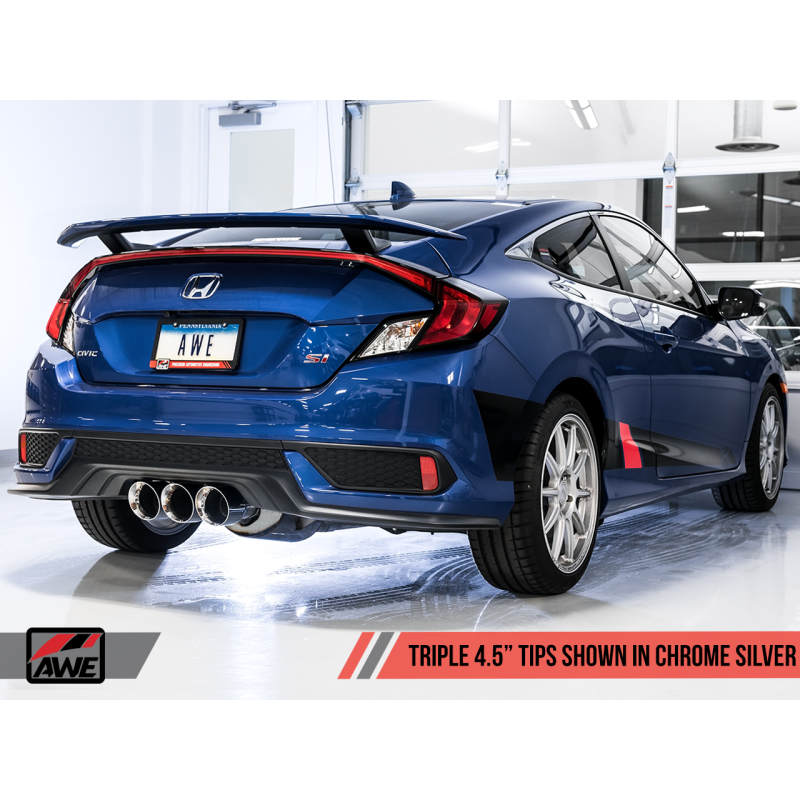 AWE Tuning Dual-to-Triple Tip Conversion Kit w/Chrome Silver Tip - 17-20 Honda Civic Si 1.5L Turbo