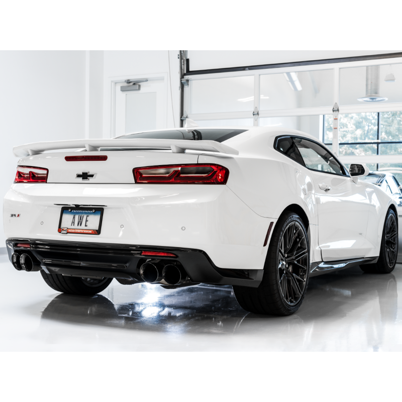 AWE Tuning Track Edition Resonated Cat-Back Exhaust w/Quad Diamond Black Tips - 16-19 Chevy Camaro SS