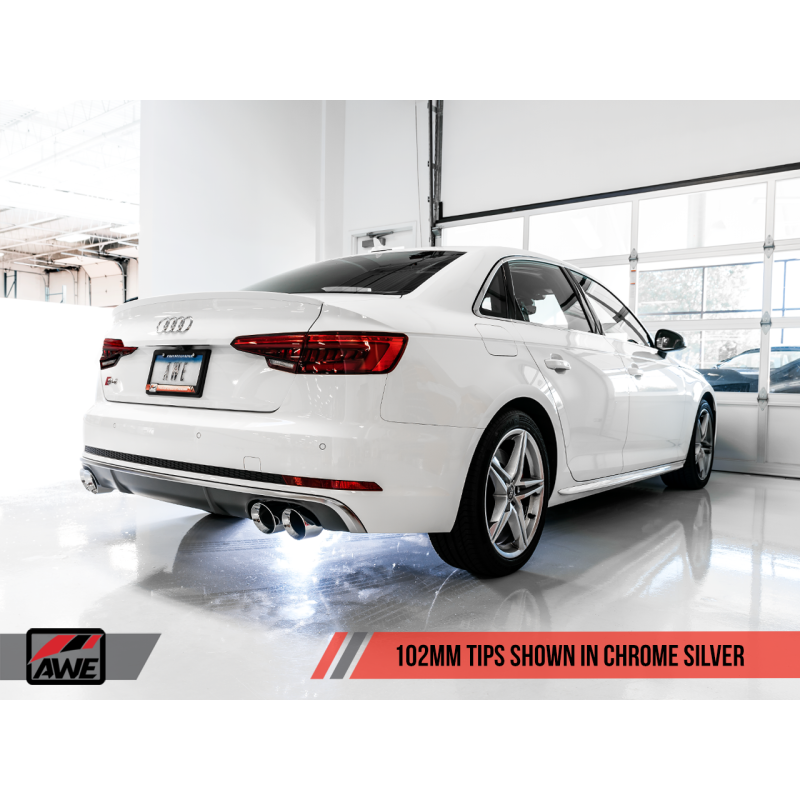 AWE Tuning Audi B9 S4 Touring Edition Exhaust - Non-Resonated (Silver 102mm Tips)