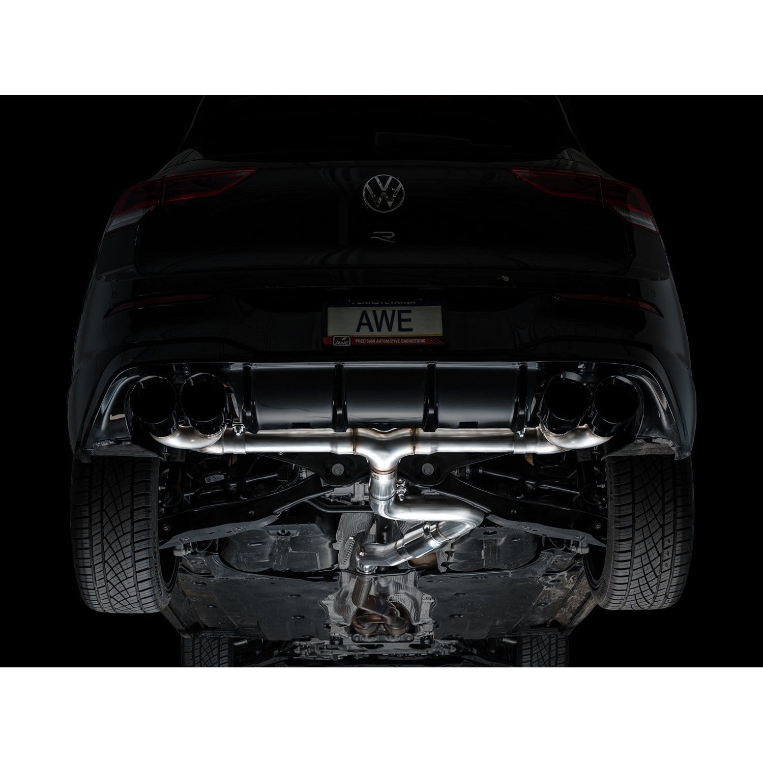 AWE Tuning Track Edition Quad Exhaust for 2022+ Volkswagen MK8 Golf R - Diamond Black Tips