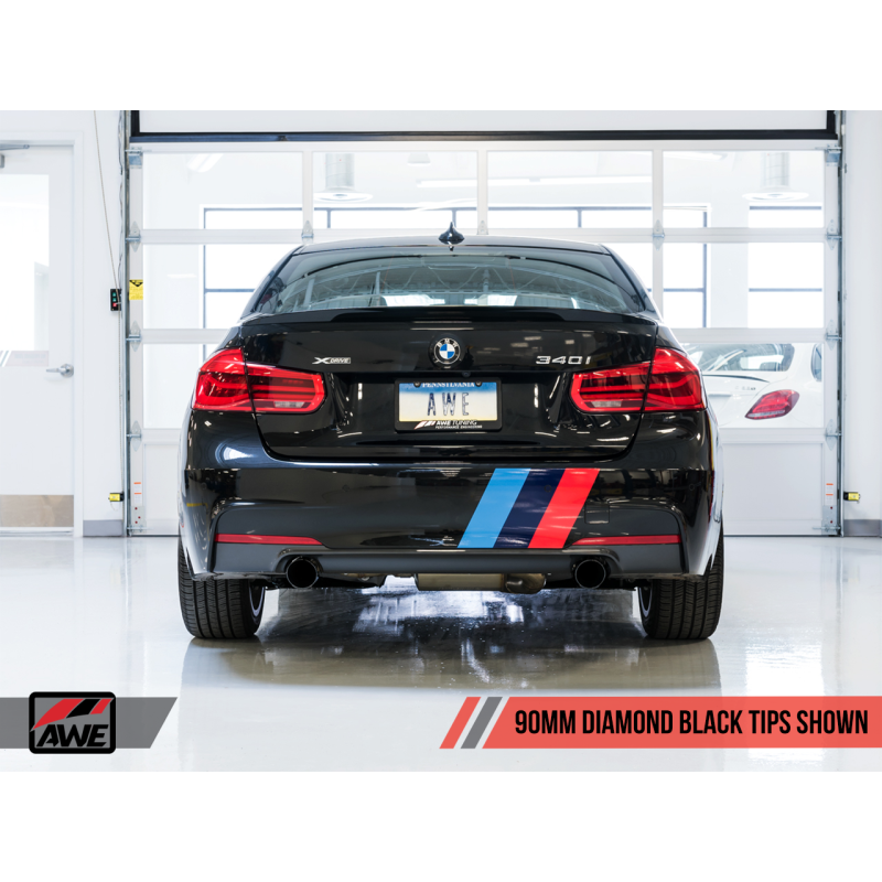 AWE Tuning BMW F3X 340i Touring Edition Axle-Back Exhaust - Diamond Black Tips (90mm)