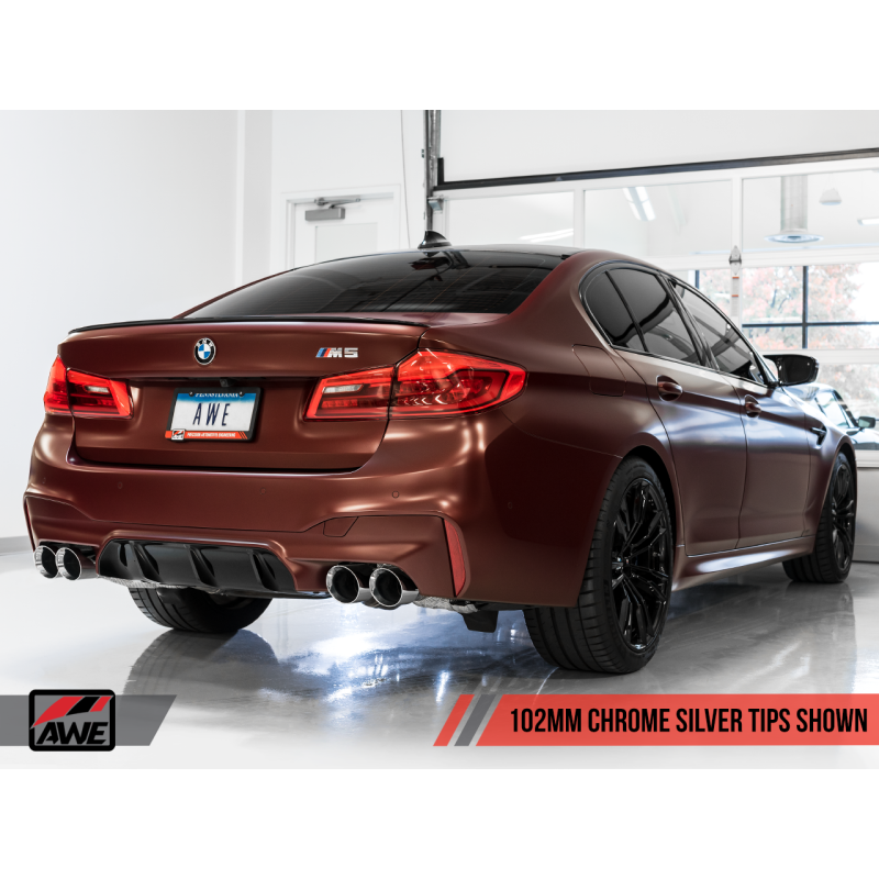 AWE Tuning 18-19 BMW M5 (F90) 4.4T AWD SwitchPath Axle-back Exhaust - Chrome Silver Tips - T1 Motorsports