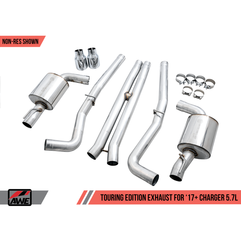 AWE Tuning 2017+ Dodge Charger 5.7L Touring Edition Exhaust - Non-Resonated - Diamond Black Tips