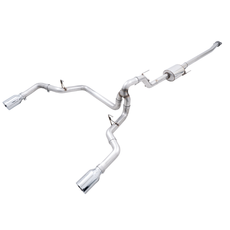 AWE Tuning 0FG Dual Split Rear Exhaust w/ 5in Chrome Silver Tips - 21+ Ford F150