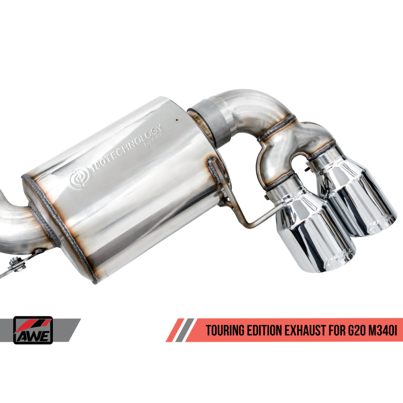 AWE Tuning 2019+ BMW M340i (G20) Non-Resonated Touring Edition Exhaust - Quad Chrome Silver Tips