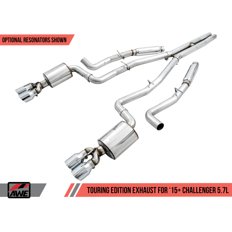 AWE Tuning 2017+ Challenger 5.7 Touring Edition Exhaust - Non-Resonated - Diamond Black Quad Tips