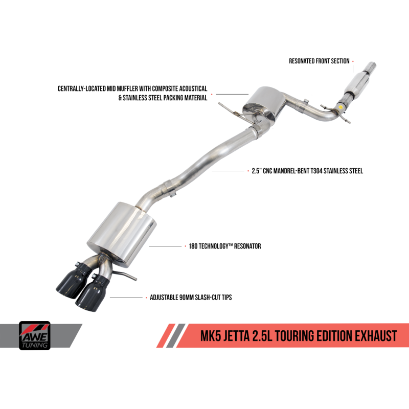 AWE Tuning Mk5 Jetta Mk6 Sportwagen 2.5L Touring Edition Exhaust - Diamond Black Tips