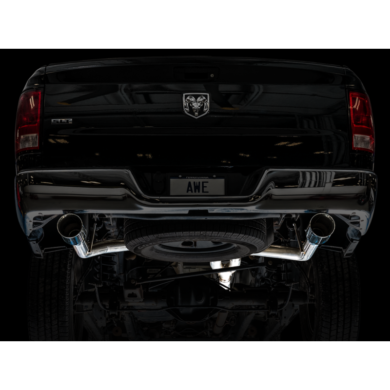 AWE Tuning 0FG Dual Rear Exit Cat-Back Exhaust w/ Chrome Silver Tips - 09-18 RAM 1500 5.7L (w/o Cutout)