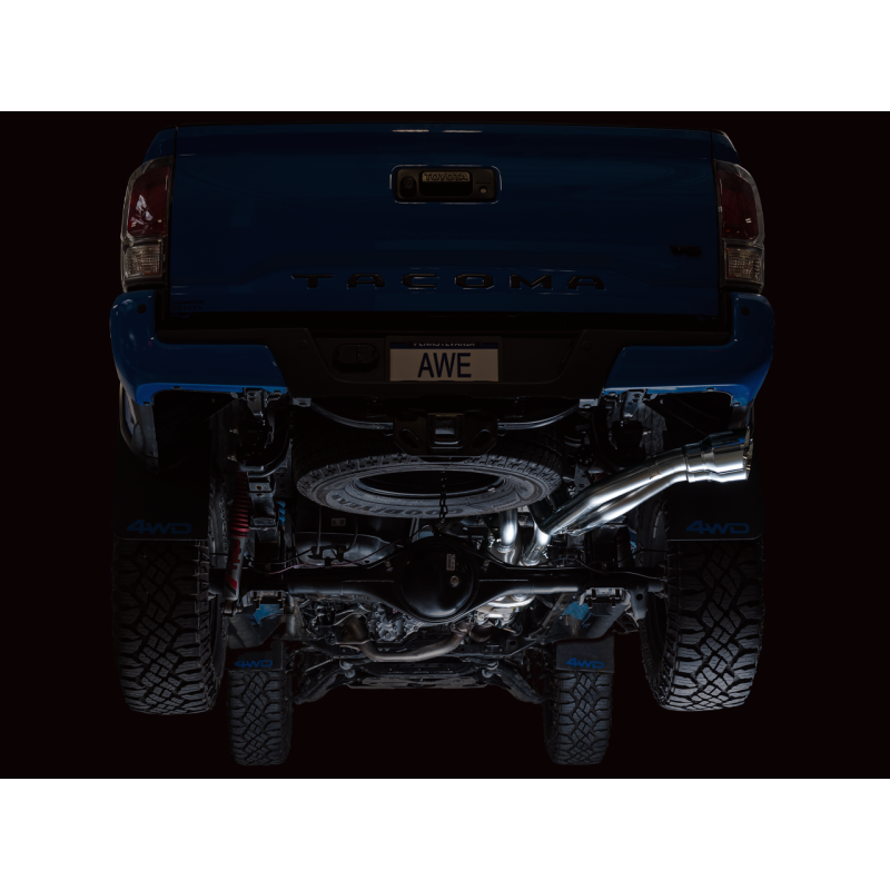 AWE Tuning 0FG Catback Exhaust w/ BashGuard Dual Chrome Silver Tips - 16-22 Toyota Tacoma
